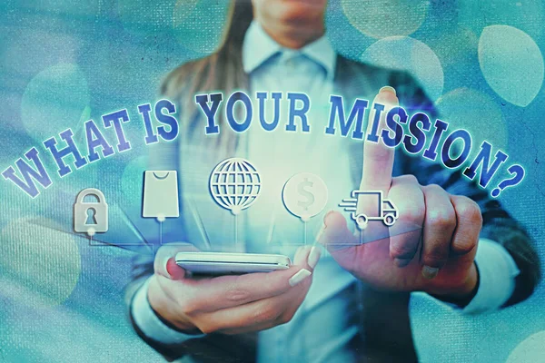 Word writing text What Is Your Mission Question. Geschäftskonzept, um Ihre Ziele zu kennen, kann Sie zum Erfolg führen. — Stockfoto