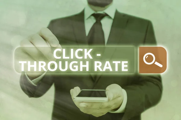 Handwriting text Click through Rate. Concept meaning number of clicks divide it by impressions equals CTR.