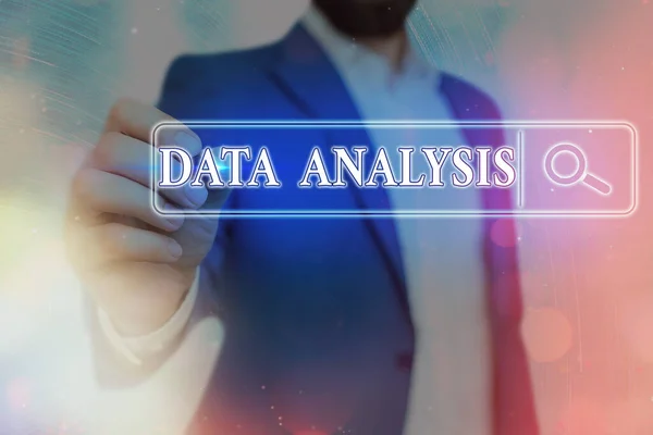 Szövegírás Data Analysis. Üzleti koncepció üzleti intelligencia és analitika egy új startup projekt vita. — Stock Fotó