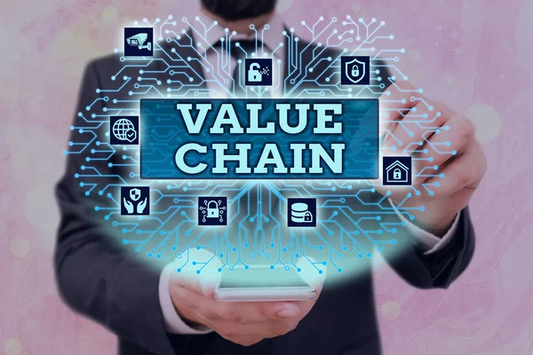 Χειρόγραφο κείμενο Value Chain. Έννοια σημαίνει σύνολο λειτουργικών δραστηριοτήτων καθιστώντας το προϊόν πιο πολύτιμο. — Φωτογραφία Αρχείου