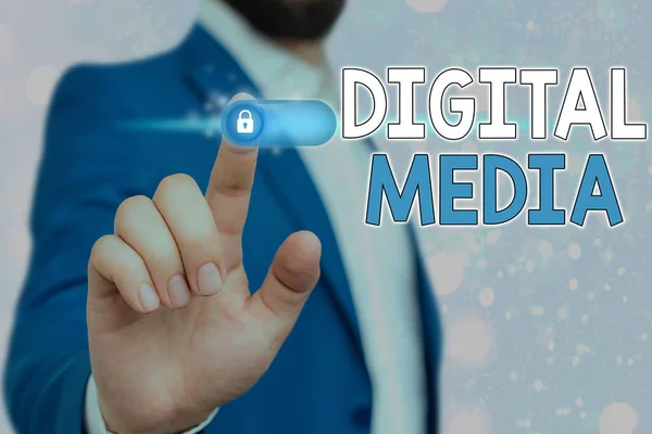 Texto a mano Medios digitales. Concepto significado Acceder a cualquier contenido digitalizado utilizando el sistema de etnología . — Foto de Stock