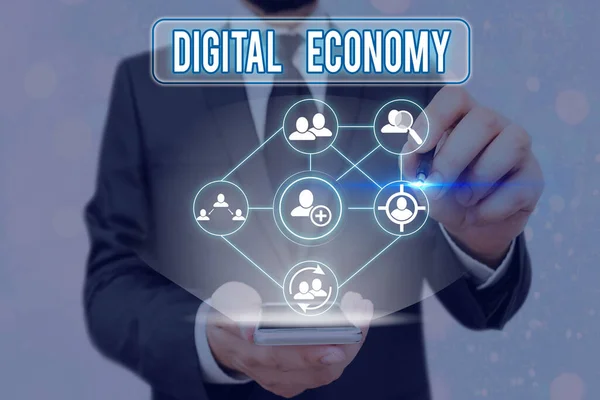 Scrittura di testi Economia Digitale. Concetto di business per il progresso dell'economia costruito utilizzando la tecnologia moderna . — Foto Stock