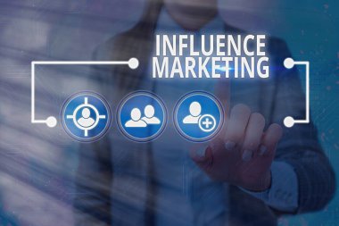 Metin işareti Etki Pazarlama 'yı gösteriyor. Sosyal medya ticaretinin sponsorluk içeren kavramsal fotoğraf biçimi.