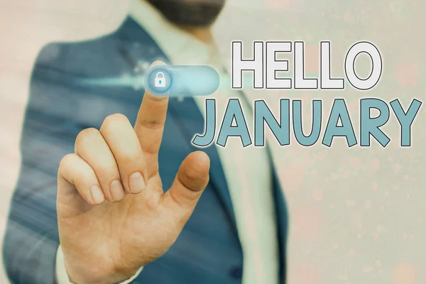 Kézírás szöveg Hello January. Fogalom jelentése köszöntés az év első hónapjának köszöntésekor. — Stock Fotó