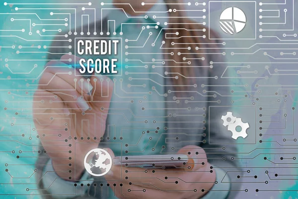 Text tecken som visar Credit Score. Konceptuella foto numeriska uttryck som indikerar en individ s är kreditvärdighet. — Stockfoto
