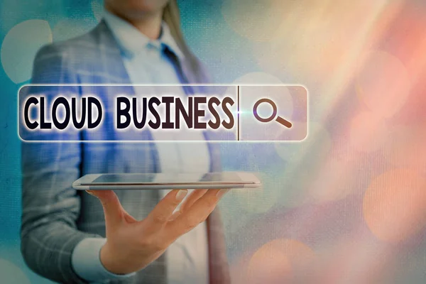 Signo de texto que muestra Cloud Business. Entrega de servicios basados en Internet con fotografía conceptual puesta a disposición de los usuarios . — Foto de Stock