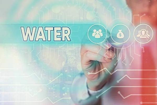 Wortschreibtext Wasser. Geschäftskonzept für hat die wichtige Fähigkeit, viele andere Substanzen aufzulösen. — Stockfoto