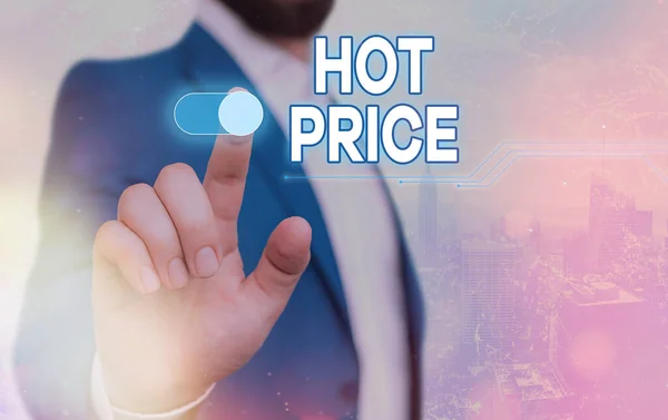 Texto de escritura a mano Hot Price. Concepto que significa la oferta más baja ofrecida a un comprador al comprar ciertos productos . — Foto de Stock