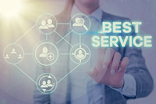 Texto para escrita de palavras Best Service. Conceito de negócio para melhor assistência revisada fornecida por um sistema ao seu cliente . — Fotografia de Stock