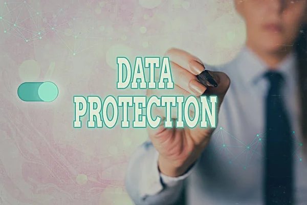 Nota di scrittura che mostra la protezione dei dati. Foto aziendale che mostra la salvaguardia delle informazioni lontano da una possibile violazione dei dati . — Foto Stock
