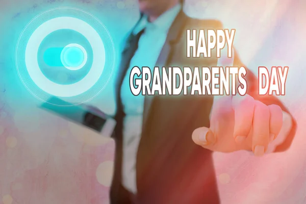 Conceptueel handschrift dat Happy Grandparents Day toont. Zakelijke foto presentatie Ouderen of senioren viering. — Stockfoto