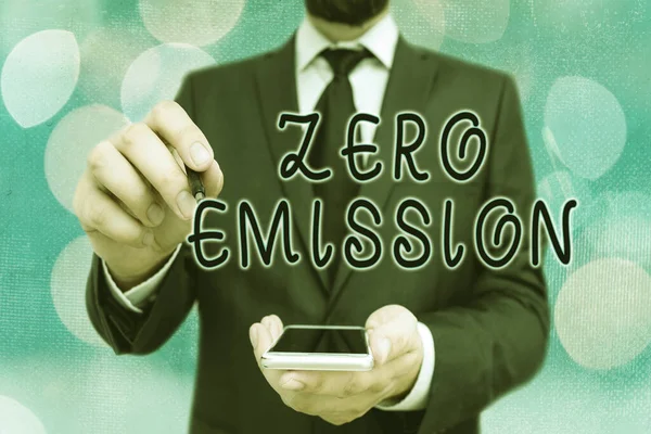 Handwriting text Zero Emission. Concept meaning refers to an engine that emits no atmospheric pollutants.