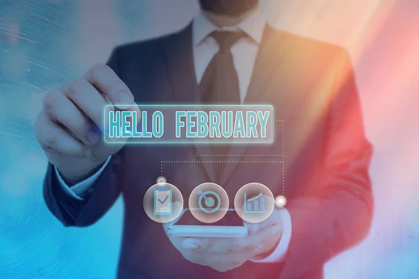 Текст письма Hello February. Деловая концепция приветствия, используемая при встречах второго месяца года . — стоковое фото