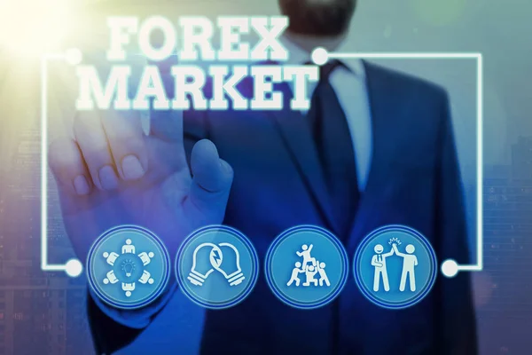 Escrita mão conceitual mostrando mercado Forex. Texto de foto de negócios negócios globais e finanças tendências econômicas negociação na moeda . — Fotografia de Stock