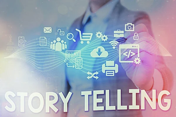 Scrivere una nota che mostra Story Telling. Business photo in mostra lo stile narrativo di pronunciare sequenza di eventi in ordine . — Foto Stock