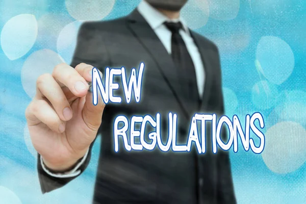 Wortlaut Text Neue Verordnungen. Geschäftskonzept für neueste Gesetze, die von Regierung oder Behörde durchgesetzt werden. — Stockfoto