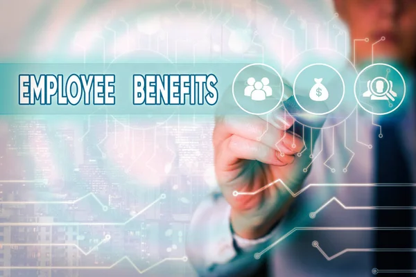 Word writing text Employee Benefits. Business concept for form of compensation paid by employers to workers.