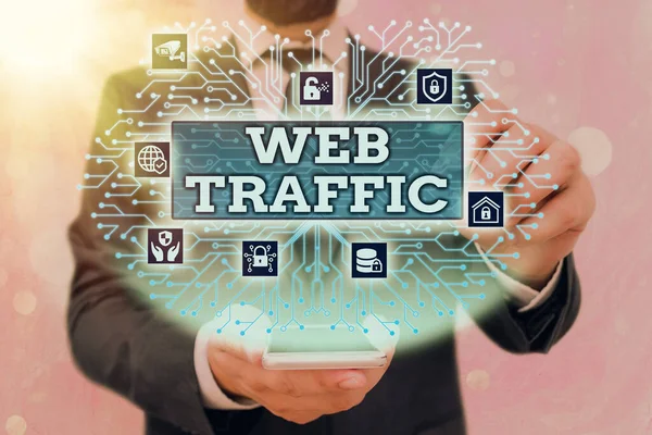 Χειρόγραφο κείμενο Web Traffic. Έννοια έννοια ποσό των χρηστών του διαδικτύου και απόπειρα επίσκεψης μετράται ενός δικτυακού τόπου. — Φωτογραφία Αρχείου
