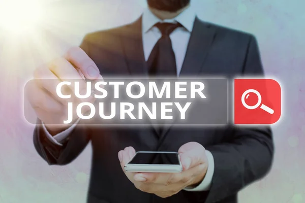 Texto de escritura a mano Customer Journey. Concepto que significa servicio completo y experiencia de transacción del cliente . — Foto de Stock