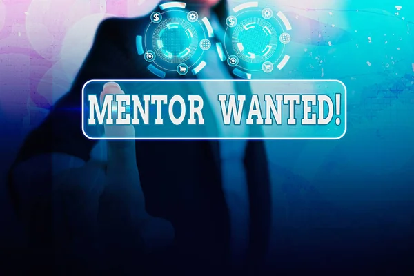 Escritura conceptual que muestra a Mentor Wanted. Foto de negocios mostrando encontrar a alguien que puede guiarse a sí mismo para lograr el éxito . — Foto de Stock