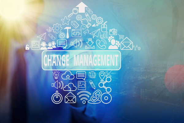 Writing note showing Change Management. Business photo showcasing development within a business or similar organization.