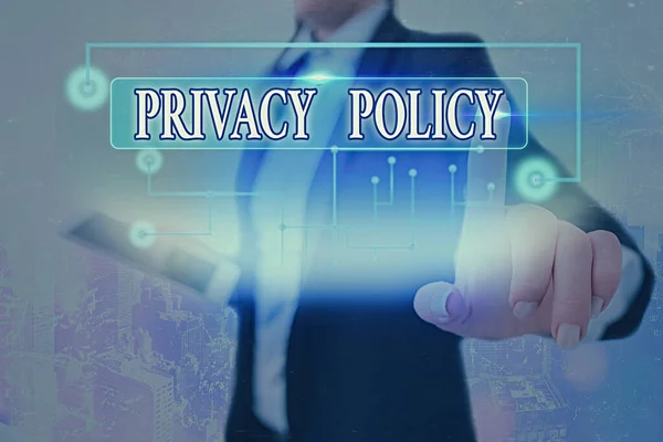 Signo de texto que muestra la Política de privacidad. Foto conceptual Documentación sobre la gestión de los datos del cliente . — Foto de Stock