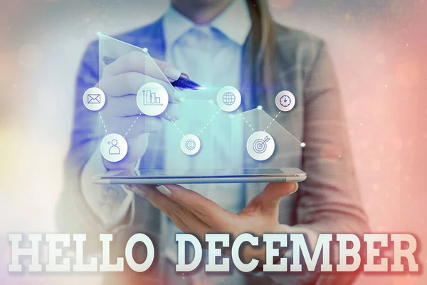 Writing note showing Hello December. Business photo showcasing greeting used when welcoming the twelfth month of the year.