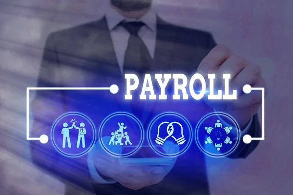 Handwriting text Payroll. Concept meaning total of all compensation business must pay to its employees. — Stock Photo, Image