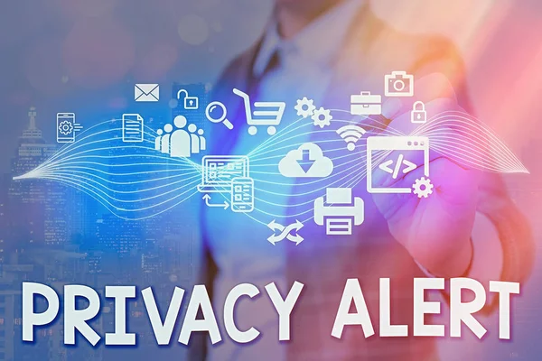 Writing note showing Privacy Alert. Business photo showcasing warns the user from the risk that may steal your data. — Stock Photo, Image