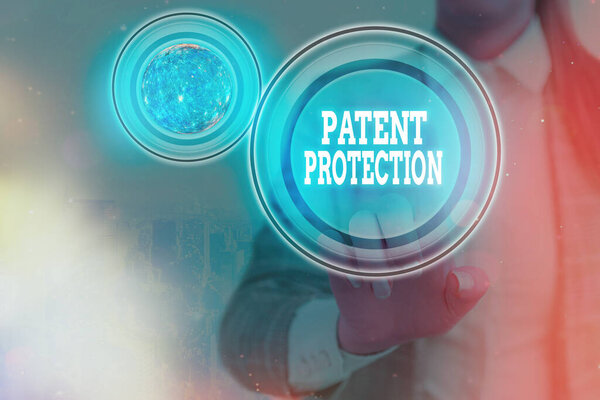 Text sign showing Patent Protection. Conceptual photo provides an individual or legal entity with exclusive rights Elements of this image furnished by NASA.