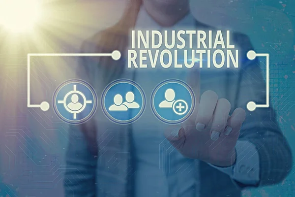 Tekstbord met industriële revolutie. Conceptuele fotoveranderingen in productie- en transportgoederen. — Stockfoto
