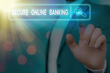 Güvenli Çevrimiçi Bankacılık el yazısı. Kavram, internet işlemleri için dijital bankayı korumak anlamına gelir.