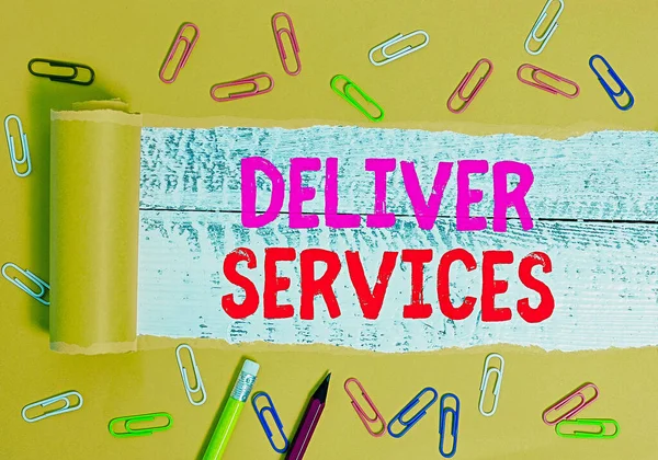 Textzeichen mit der Aufschrift Deliver Services. Konzeptionelles Foto, das jede Art von Hilfe oder Produkten in ein Gebiet sendet. — Stockfoto