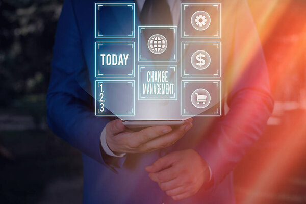 Conceptual hand writing showing Change Management. Business photo text development within a business or similar organization.