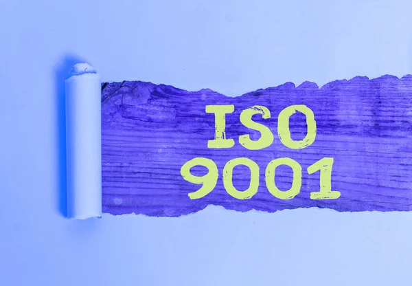 문자로 표시된 Iso 9001. 고객 의 s 가 필수 요건이라는 것을 확인하기 위해 따르는 적절 한 국제 표준에 따른 컨셉트 사진. — 스톡 사진