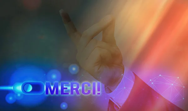 Text sign showing Merci. Conceptual photo thank you in French what is said when someone helps you in France. — Stock Photo, Image