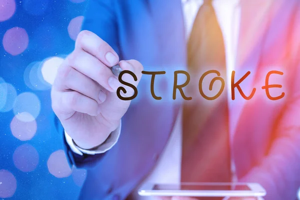 Ordskrivning text Stroke. Affärsidé för orsakas av blödning i hjärnvävnad när ett blodkärl brister. — Stockfoto