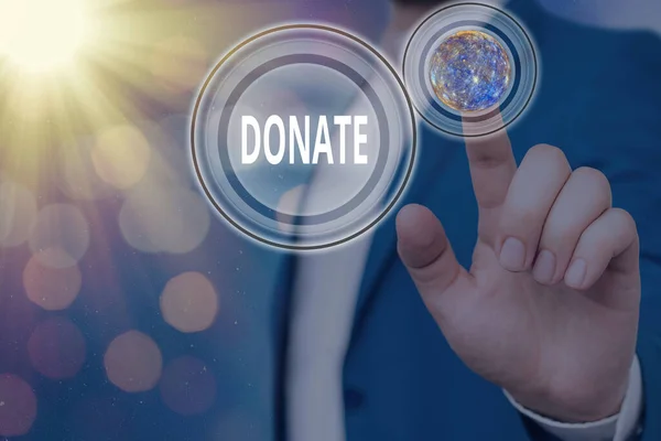 寄付を示すメモを書く。慈善のための贈り物を紹介するビジネス写真は、医療ニーズを満たすかもしれませんNASAが提供するこの画像の要素. — ストック写真