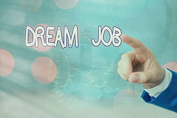 Escribiendo una nota mostrando Dream Job. Foto de negocios mostrando la carrera profesional que un individuo está trabajando duro para ganarlo . — Foto de Stock