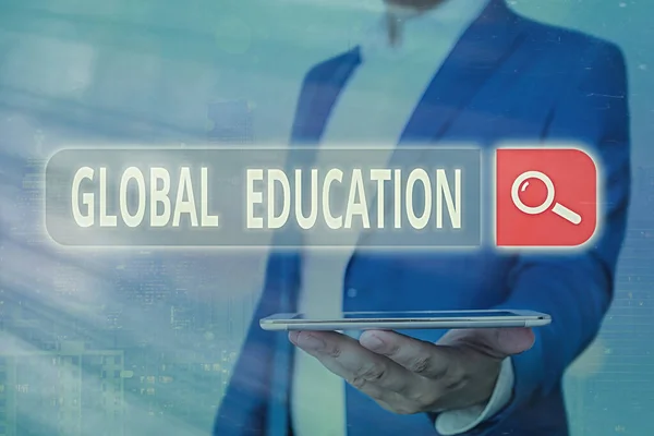 Handstilstext Global Education. Begreppet tvärvetenskapligt förhållningssätt till inlärningskoncept är nödvändigt. — Stockfoto