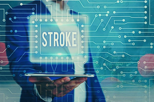 Textskylt som visar Stroke. Konceptuellt foto som orsakas av blödning i hjärnvävnad när ett blodkärl brister. — Stockfoto