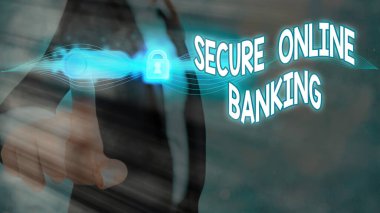 El yazısı metin Güvenli Çevrimiçi Bankacılık. Kavram, internet işlemleri için dijital bankayı korumak anlamına gelir.