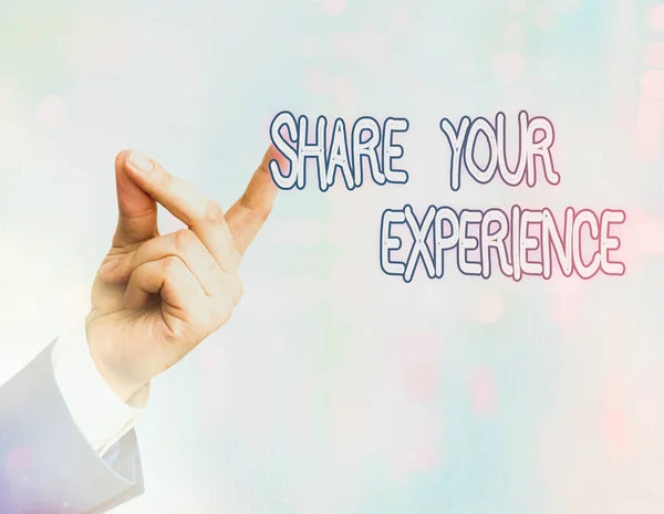 Rukopis Text Share Your Experience. Pojem význam nám říct svůj příběh, včetně nápadů a pocitů narážejí. — Stock fotografie