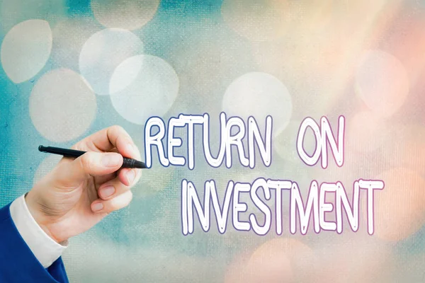 Conceptual hand writing showing Return On Investment. Business photo text reviewing a financial report or investment risk analysis.