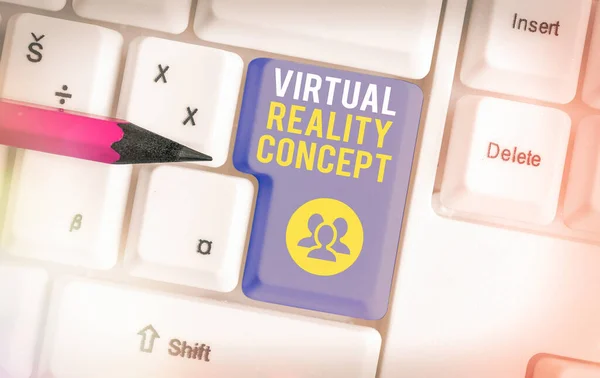 Texto de escritura de palabras Concepto de realidad virtual. Concepto de negocio para el entorno artificial futurista 3d utilizando una pantalla digital . —  Fotos de Stock