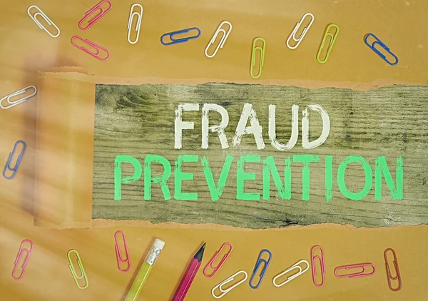 Conceptual hand writing showing Fraud Prevention. Business photo text to secure the enterprise and its processes against hoax.