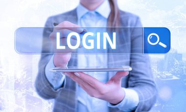 Kelime yazma metni girişi. Bir bireyin bir bilgisayar sistemine erişim sağladığı süreç için iş kavramı.