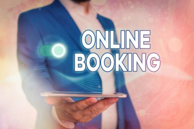 El yazısı metni çevrimiçi rezervasyon. Kavram anlamı, tüketicilerin web sitesi üzerinden etkinlik için rezervasyon yapmalarına olanak tanır.