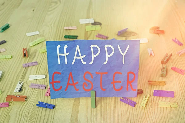 Writing note showing Happy Easter. Business photo showcasing a celebration of the resurrection of Jesus Christ from at sunrise.