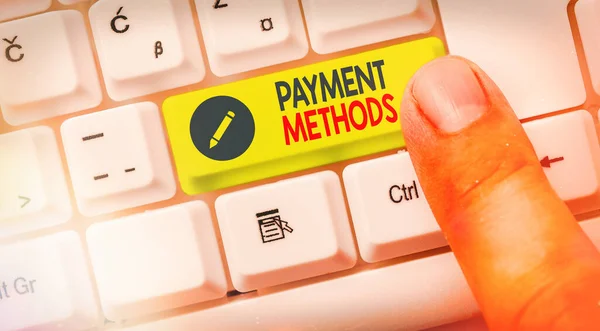 Word writing text Payment Methods. Business concept for Several ways utilized to compensate a purchased service.